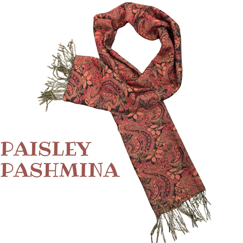 Source Unknown Paisley Pashmina Scarf - Red and Brown